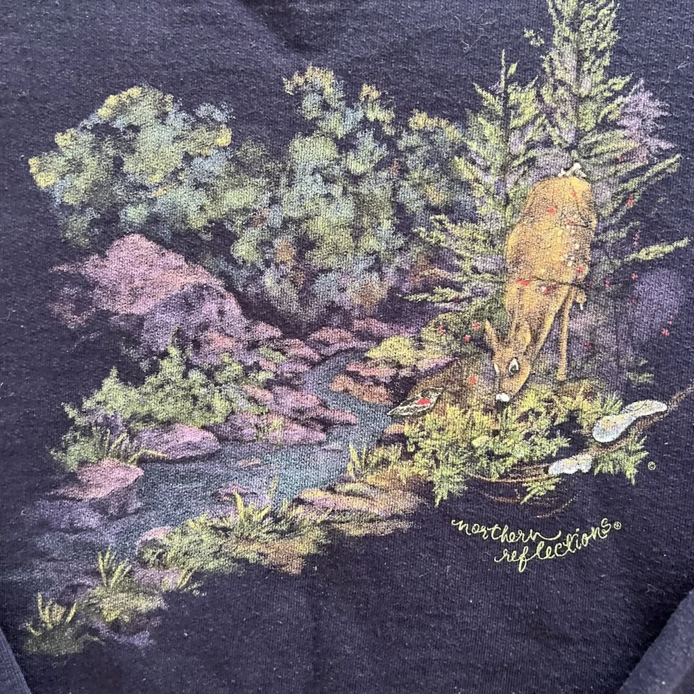 90s Northern Reflections Dark Blue Wildlife Deer Print Cottagecore Sweater Large - Picture 4 of 8